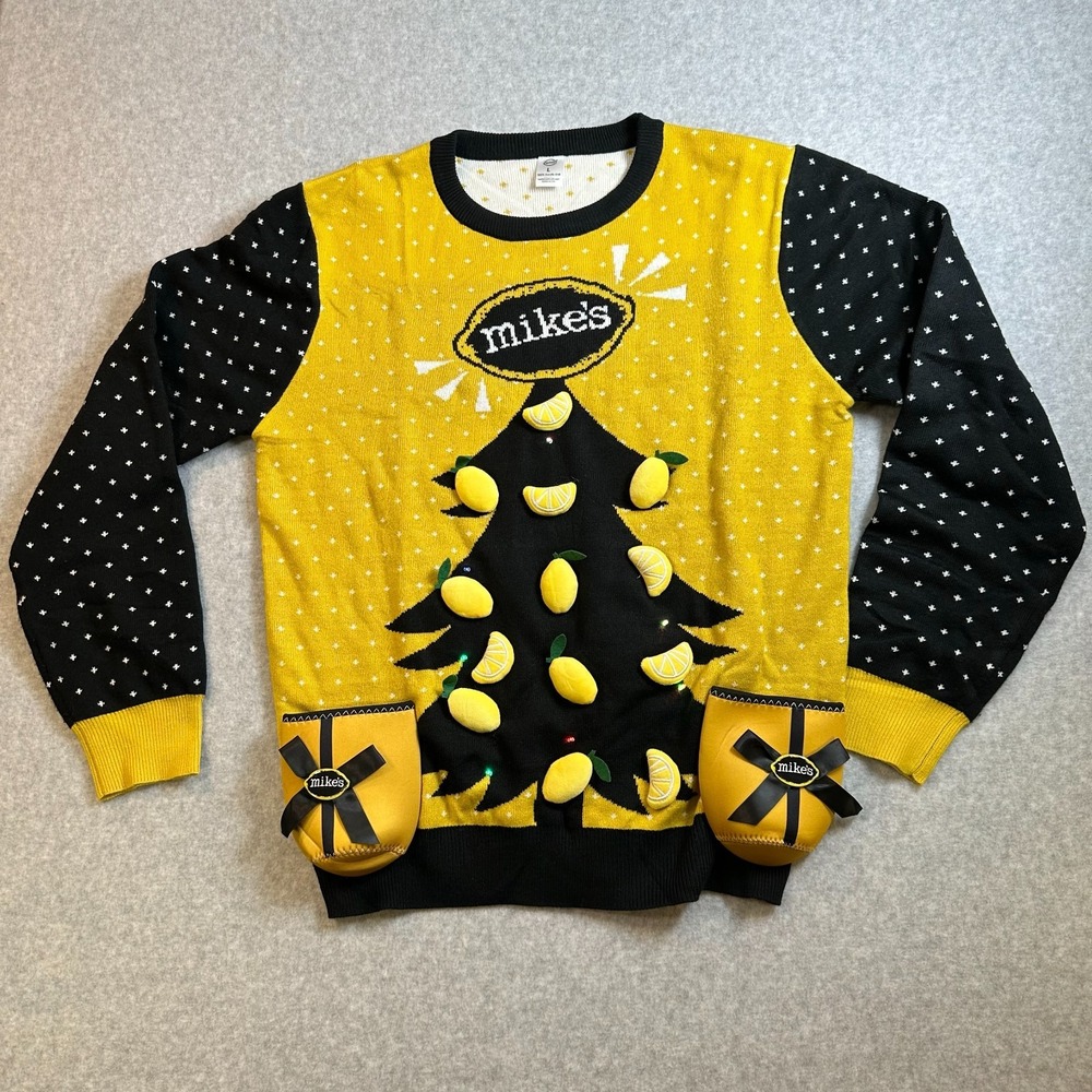 Mikes Hard Lemonade Ugly Christmas Sweater Light Up 3D Koozies Men’s Large RARE!
